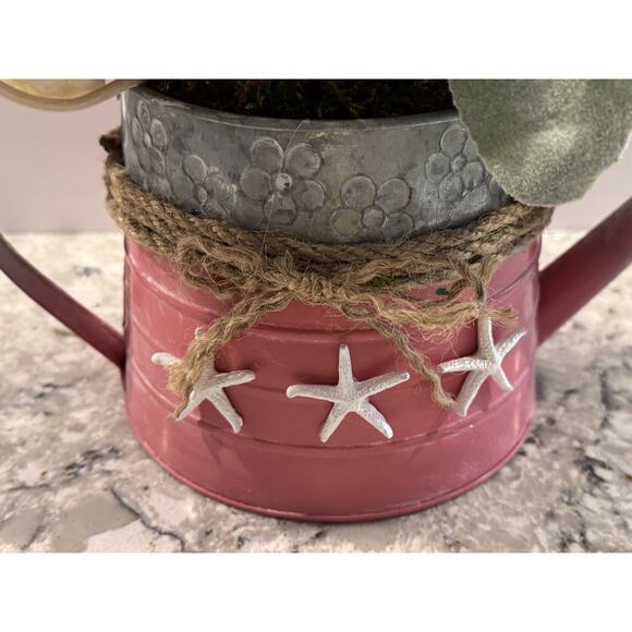 Spring Floral Arrangement in Metal Watering Can - Farmhouse Beach Rustic Decor - Picture 3 of 7